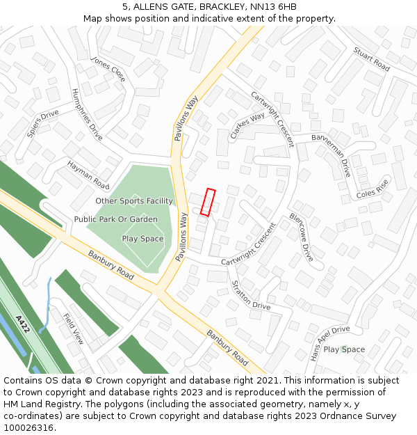 5, ALLENS GATE, BRACKLEY, NN13 6HB: Location map and indicative extent of plot