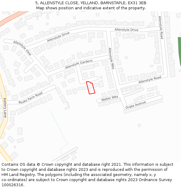 5, ALLENSTYLE CLOSE, YELLAND, BARNSTAPLE, EX31 3EB: Location map and indicative extent of plot