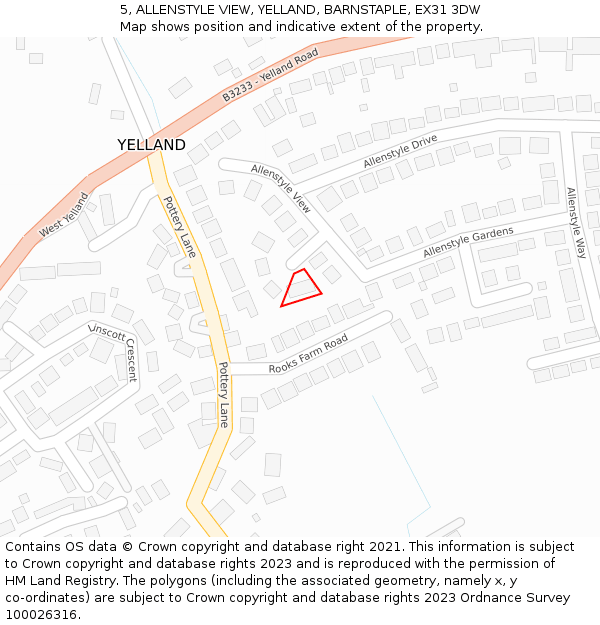 5, ALLENSTYLE VIEW, YELLAND, BARNSTAPLE, EX31 3DW: Location map and indicative extent of plot