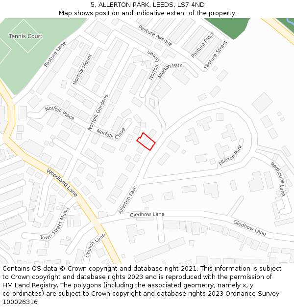 5, ALLERTON PARK, LEEDS, LS7 4ND: Location map and indicative extent of plot
