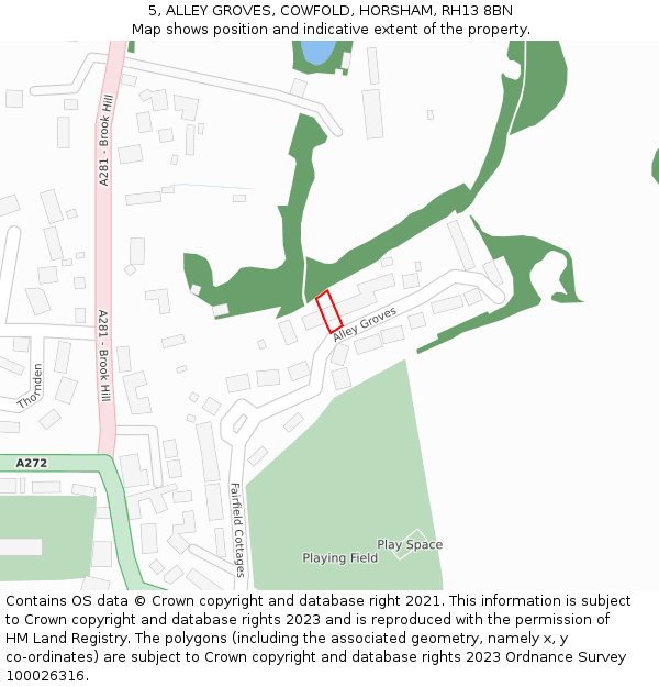 5, ALLEY GROVES, COWFOLD, HORSHAM, RH13 8BN: Location map and indicative extent of plot