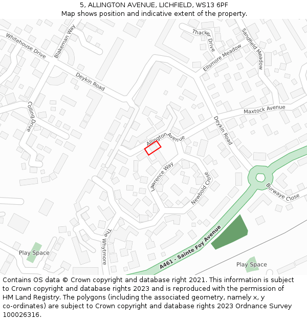 5, ALLINGTON AVENUE, LICHFIELD, WS13 6PF: Location map and indicative extent of plot