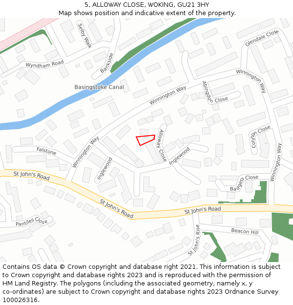 5, ALLOWAY CLOSE, WOKING, GU21 3HY: Location map and indicative extent of plot