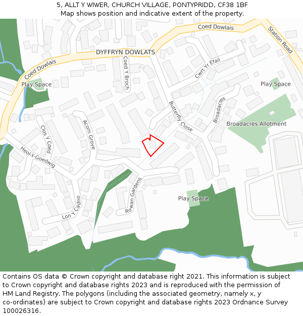 5, ALLT Y WIWER, CHURCH VILLAGE, PONTYPRIDD, CF38 1BF: Location map and indicative extent of plot