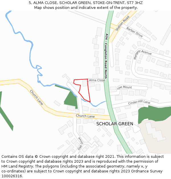 5, ALMA CLOSE, SCHOLAR GREEN, STOKE-ON-TRENT, ST7 3HZ: Location map and indicative extent of plot