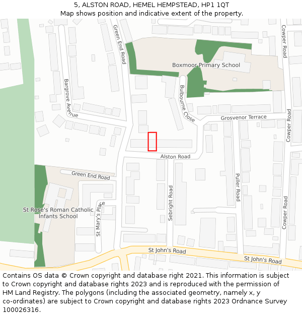 5, ALSTON ROAD, HEMEL HEMPSTEAD, HP1 1QT: Location map and indicative extent of plot