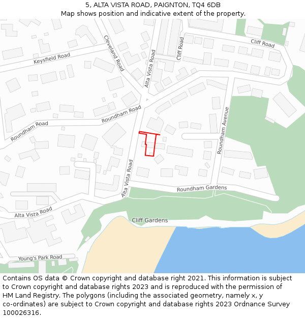 5, ALTA VISTA ROAD, PAIGNTON, TQ4 6DB: Location map and indicative extent of plot