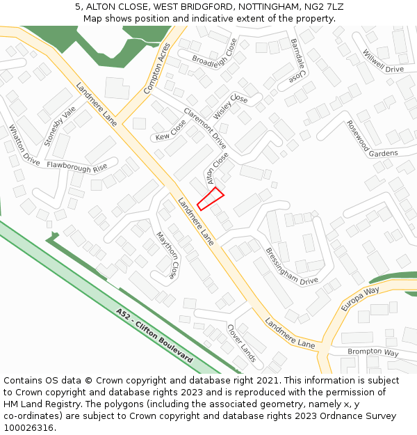 5, ALTON CLOSE, WEST BRIDGFORD, NOTTINGHAM, NG2 7LZ: Location map and indicative extent of plot