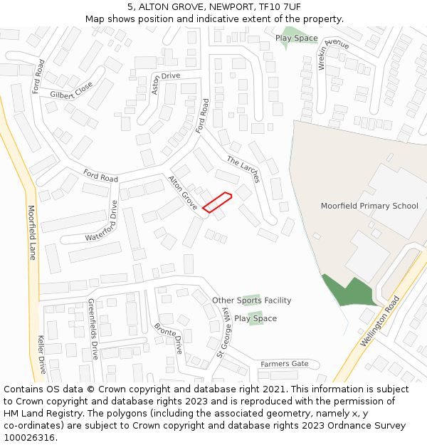 5, ALTON GROVE, NEWPORT, TF10 7UF: Location map and indicative extent of plot