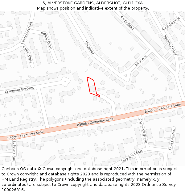 5, ALVERSTOKE GARDENS, ALDERSHOT, GU11 3XA: Location map and indicative extent of plot