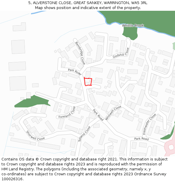 5, ALVERSTONE CLOSE, GREAT SANKEY, WARRINGTON, WA5 3RL: Location map and indicative extent of plot