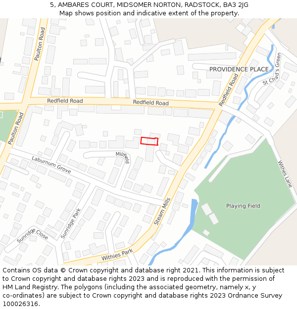5, AMBARES COURT, MIDSOMER NORTON, RADSTOCK, BA3 2JG: Location map and indicative extent of plot