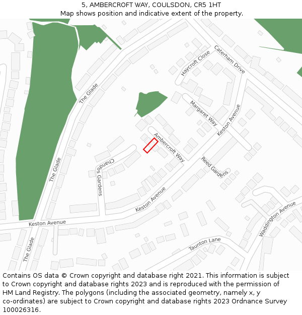 5, AMBERCROFT WAY, COULSDON, CR5 1HT: Location map and indicative extent of plot