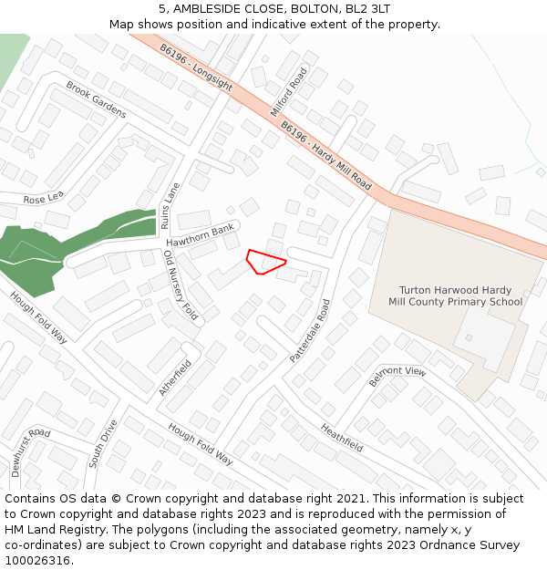 5, AMBLESIDE CLOSE, BOLTON, BL2 3LT: Location map and indicative extent of plot