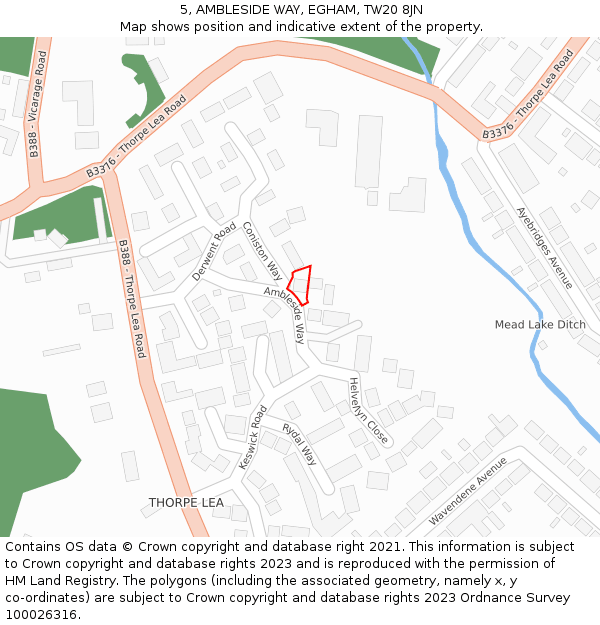 5, AMBLESIDE WAY, EGHAM, TW20 8JN: Location map and indicative extent of plot