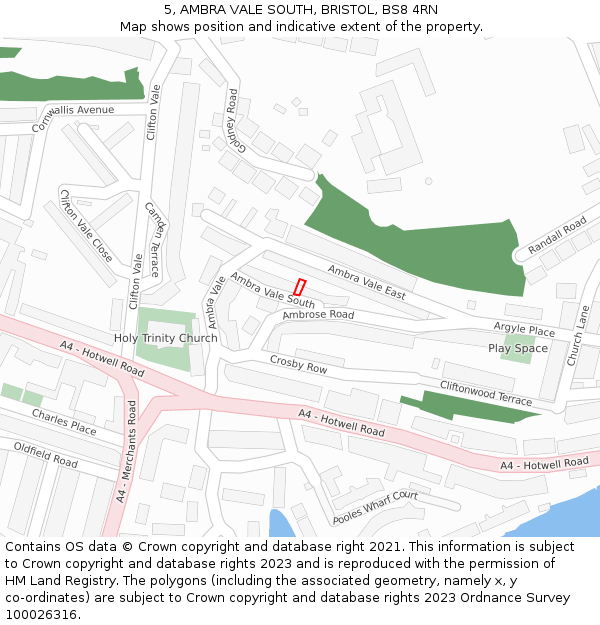 5, AMBRA VALE SOUTH, BRISTOL, BS8 4RN: Location map and indicative extent of plot