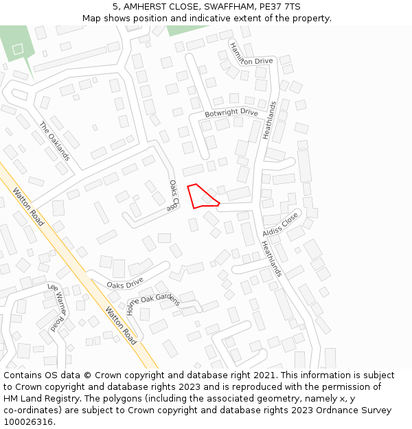 5, AMHERST CLOSE, SWAFFHAM, PE37 7TS: Location map and indicative extent of plot