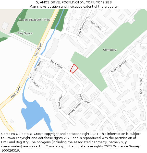 5, AMOS DRIVE, POCKLINGTON, YORK, YO42 2BS: Location map and indicative extent of plot