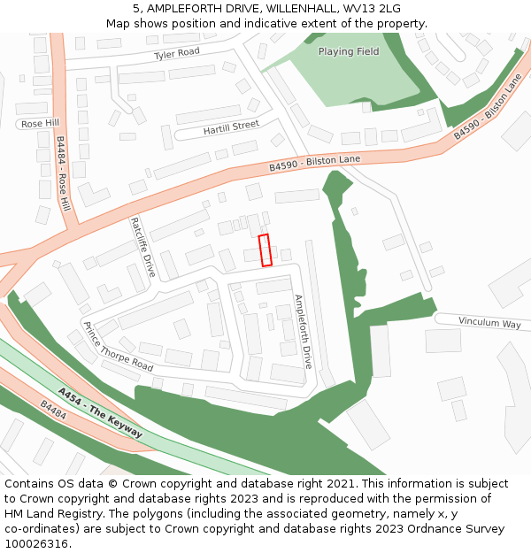 5, AMPLEFORTH DRIVE, WILLENHALL, WV13 2LG: Location map and indicative extent of plot