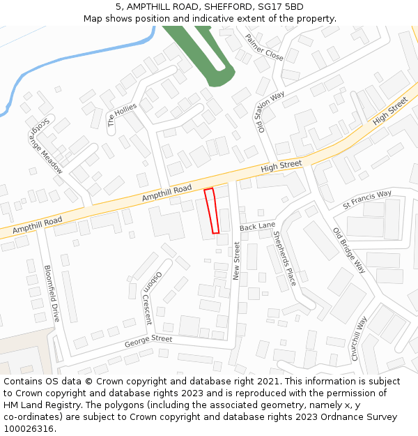 5, AMPTHILL ROAD, SHEFFORD, SG17 5BD: Location map and indicative extent of plot