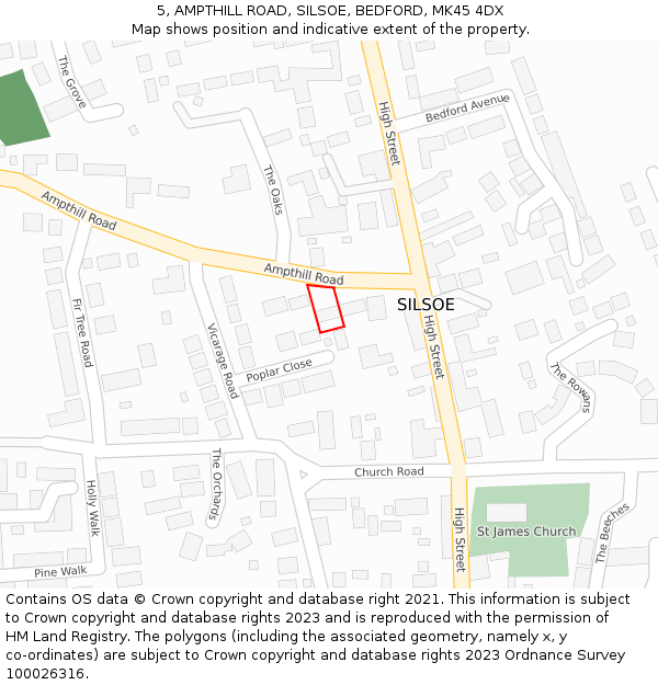 5, AMPTHILL ROAD, SILSOE, BEDFORD, MK45 4DX: Location map and indicative extent of plot