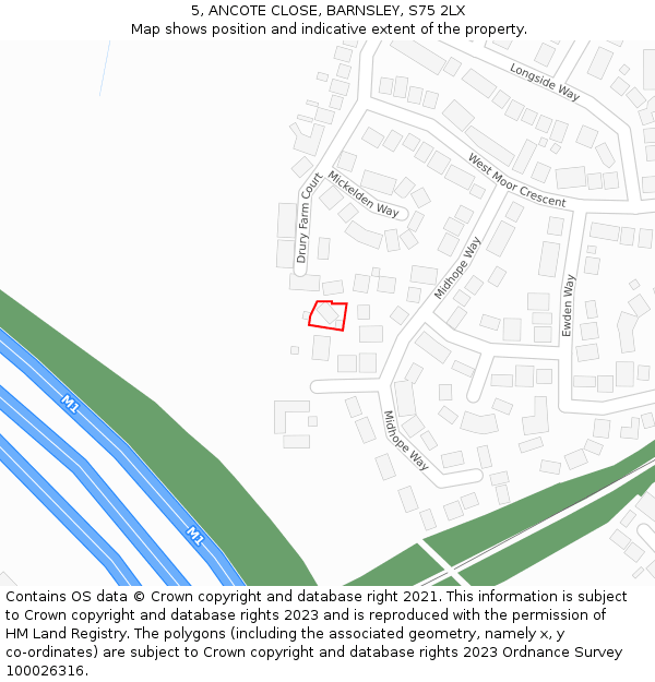 5, ANCOTE CLOSE, BARNSLEY, S75 2LX: Location map and indicative extent of plot