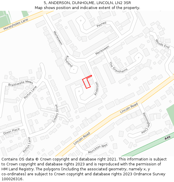 5, ANDERSON, DUNHOLME, LINCOLN, LN2 3SR: Location map and indicative extent of plot
