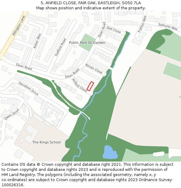 5, ANFIELD CLOSE, FAIR OAK, EASTLEIGH, SO50 7LA: Location map and indicative extent of plot