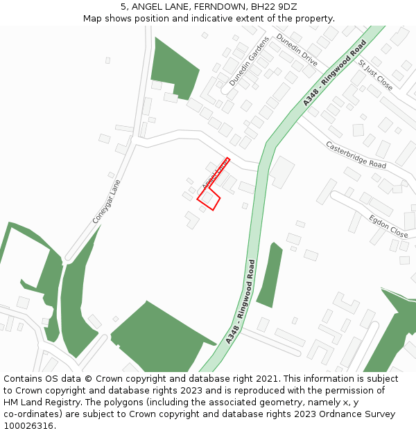 5, ANGEL LANE, FERNDOWN, BH22 9DZ: Location map and indicative extent of plot