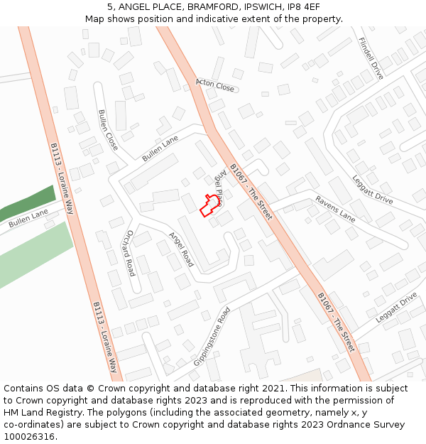 5, ANGEL PLACE, BRAMFORD, IPSWICH, IP8 4EF: Location map and indicative extent of plot