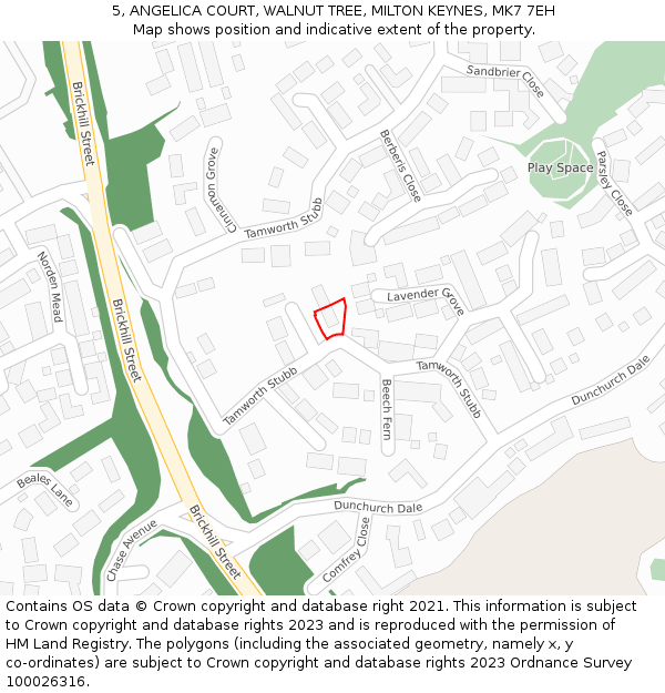 5, ANGELICA COURT, WALNUT TREE, MILTON KEYNES, MK7 7EH: Location map and indicative extent of plot