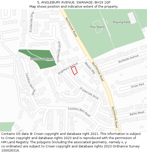 5, ANGLEBURY AVENUE, SWANAGE, BH19 1QP: Location map and indicative extent of plot