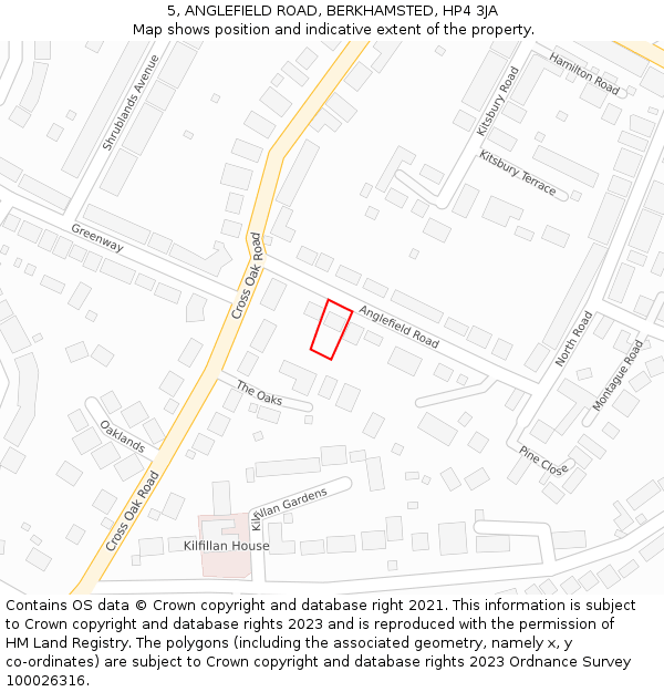 5, ANGLEFIELD ROAD, BERKHAMSTED, HP4 3JA: Location map and indicative extent of plot