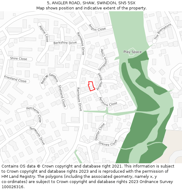 5, ANGLER ROAD, SHAW, SWINDON, SN5 5SX: Location map and indicative extent of plot