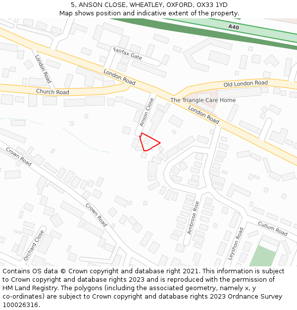 5, ANSON CLOSE, WHEATLEY, OXFORD, OX33 1YD: Location map and indicative extent of plot