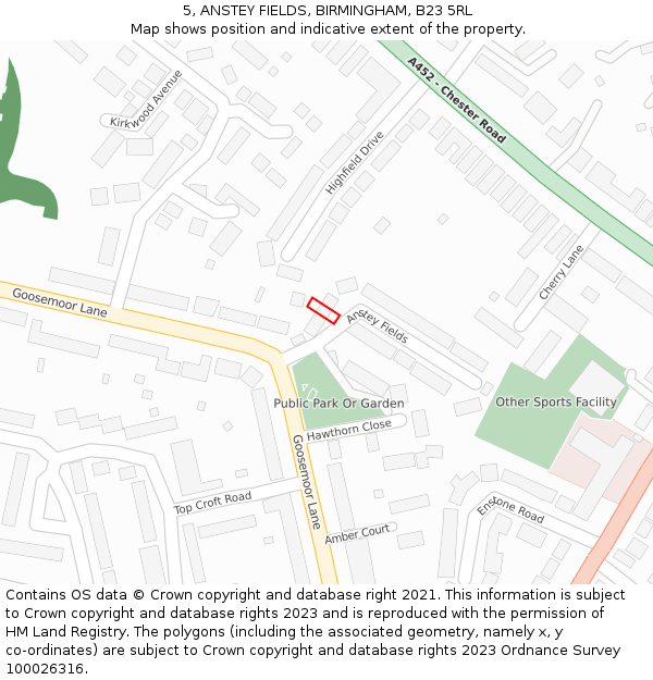 5, ANSTEY FIELDS, BIRMINGHAM, B23 5RL: Location map and indicative extent of plot