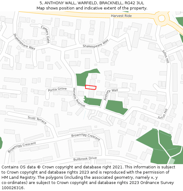 5, ANTHONY WALL, WARFIELD, BRACKNELL, RG42 3UL: Location map and indicative extent of plot