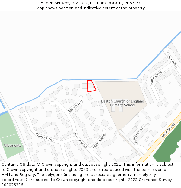 5, APPIAN WAY, BASTON, PETERBOROUGH, PE6 9PR: Location map and indicative extent of plot