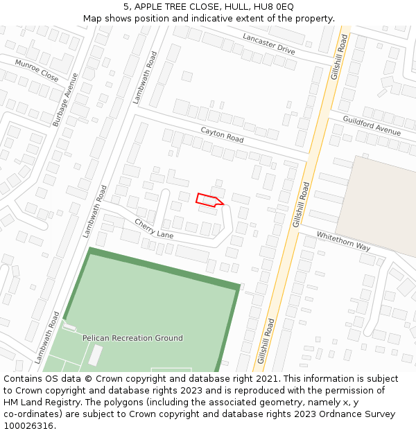5, APPLE TREE CLOSE, HULL, HU8 0EQ: Location map and indicative extent of plot
