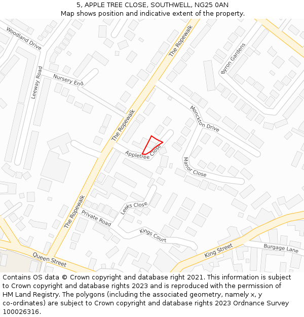 5, APPLE TREE CLOSE, SOUTHWELL, NG25 0AN: Location map and indicative extent of plot