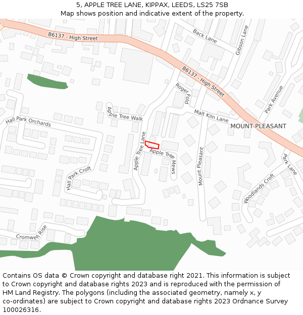 5, APPLE TREE LANE, KIPPAX, LEEDS, LS25 7SB: Location map and indicative extent of plot