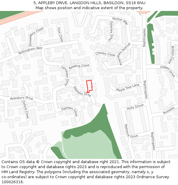 5, APPLEBY DRIVE, LANGDON HILLS, BASILDON, SS16 6NU: Location map and indicative extent of plot