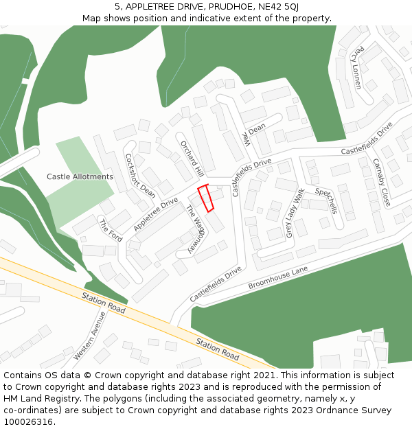 5, APPLETREE DRIVE, PRUDHOE, NE42 5QJ: Location map and indicative extent of plot