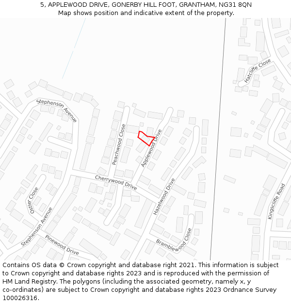 5, APPLEWOOD DRIVE, GONERBY HILL FOOT, GRANTHAM, NG31 8QN: Location map and indicative extent of plot