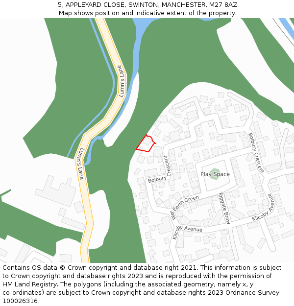 5, APPLEYARD CLOSE, SWINTON, MANCHESTER, M27 8AZ: Location map and indicative extent of plot