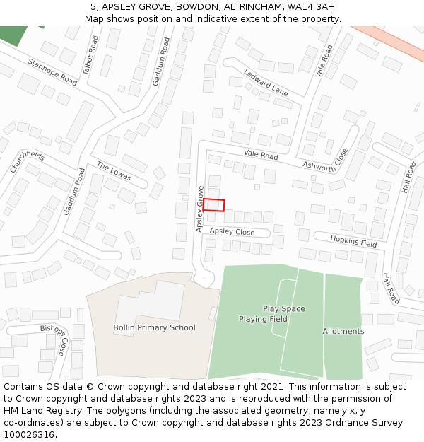 5, APSLEY GROVE, BOWDON, ALTRINCHAM, WA14 3AH: Location map and indicative extent of plot