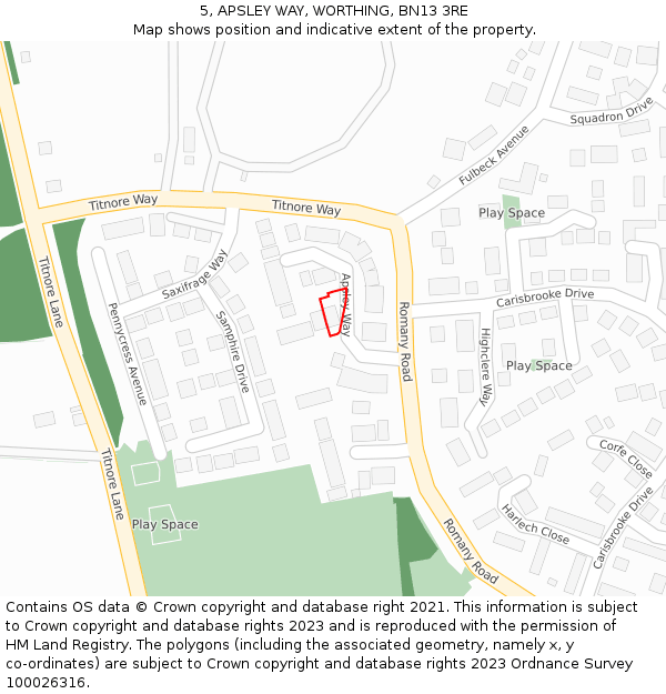 5, APSLEY WAY, WORTHING, BN13 3RE: Location map and indicative extent of plot