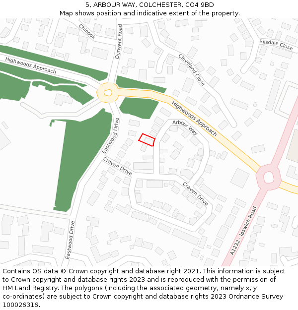 5, ARBOUR WAY, COLCHESTER, CO4 9BD: Location map and indicative extent of plot