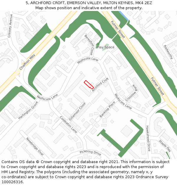 5, ARCHFORD CROFT, EMERSON VALLEY, MILTON KEYNES, MK4 2EZ: Location map and indicative extent of plot