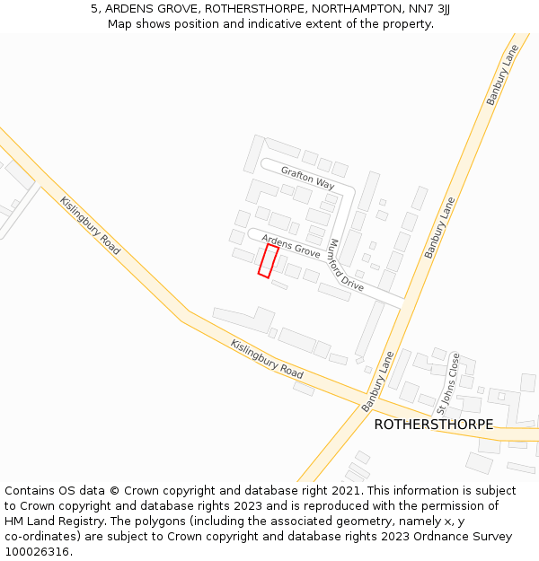 5, ARDENS GROVE, ROTHERSTHORPE, NORTHAMPTON, NN7 3JJ: Location map and indicative extent of plot